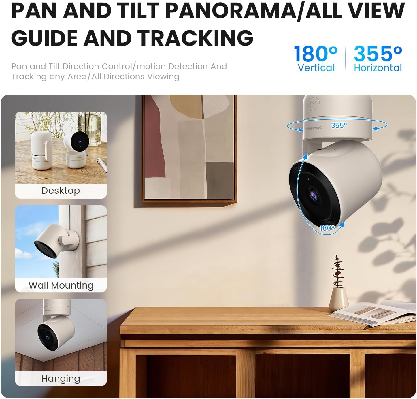 VEEZOOM 4MP WLAN-camera voor binnen, 360 graden PTZ-camerabewaking binnen, 2,4 G wifi baby/huisdier, HD-nachtzicht, AI-persoonsherkenning, one-touch-oproep, automatische tracking, 504D