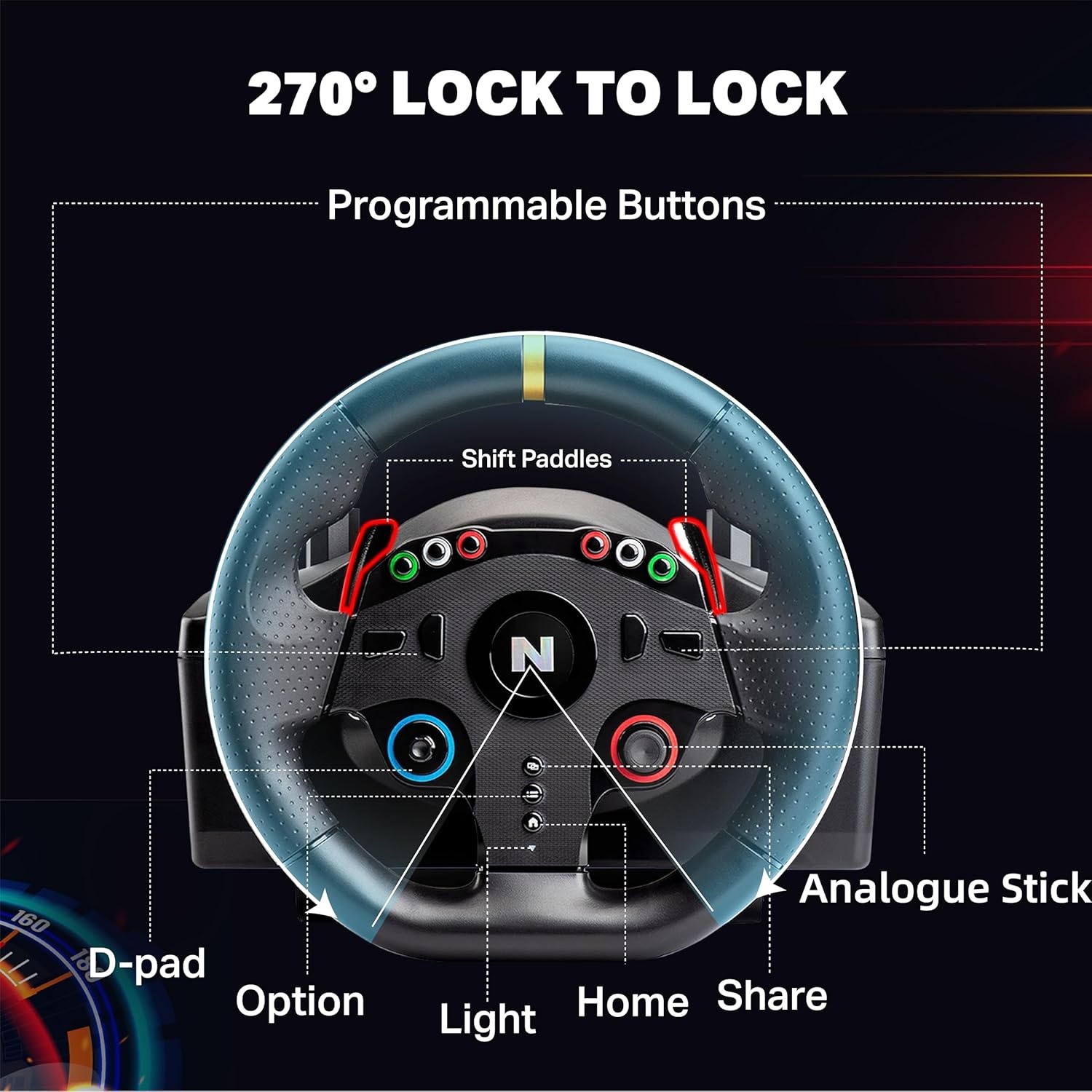 NiTHO Drive Pro One gaming-racestuur met aparte shifter en vloerpedalen, stuur voor PC, PS4, Xbox One, Xbox X/S, schakelaar, 270 graden Zero Dead Zone Driving Car Simulator