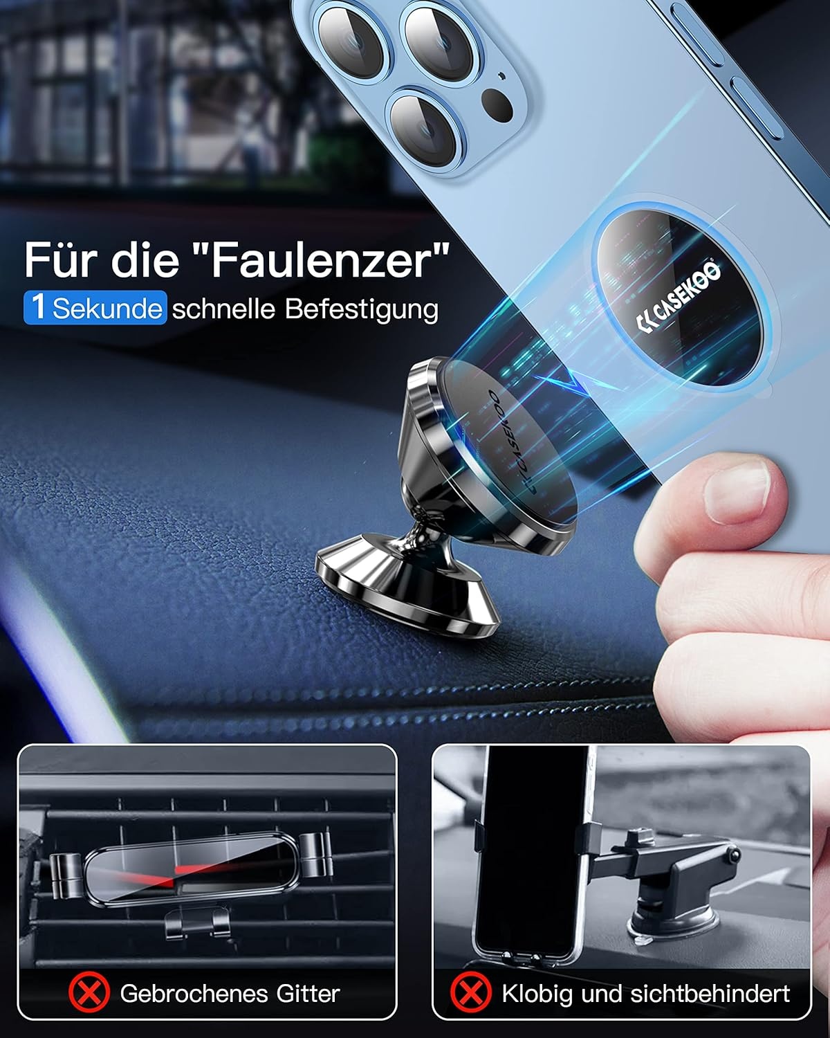 CASEKOO Magnetische Autohouder Telefoonhouder 360° Roteerbaar - Zwart
