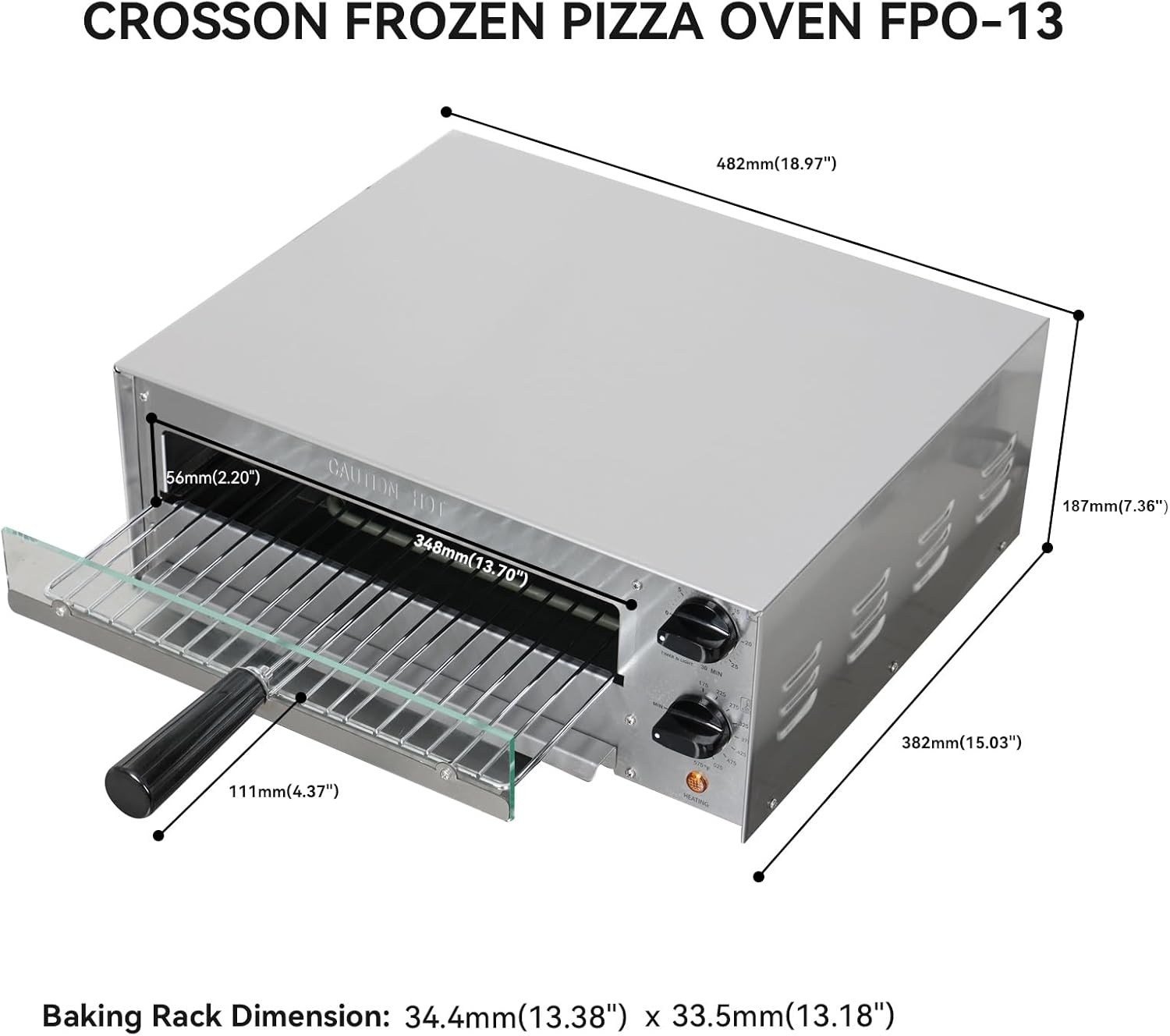 CROSSON Elektrische Pizzaoven voor Binnen - 1450W - Zilver