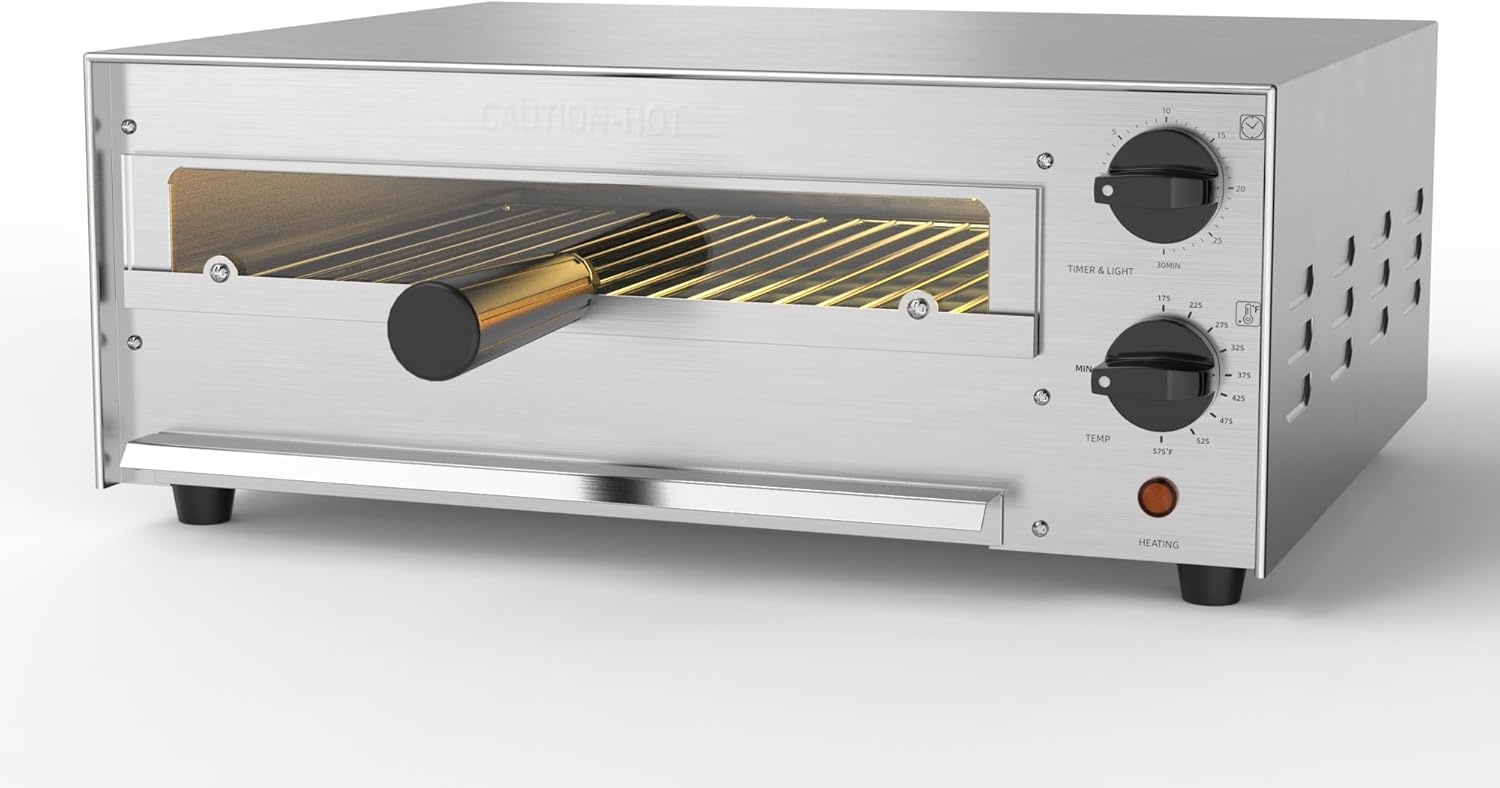 CROSSON Elektrische Pizzaoven voor Binnen - 1450W - Zilver