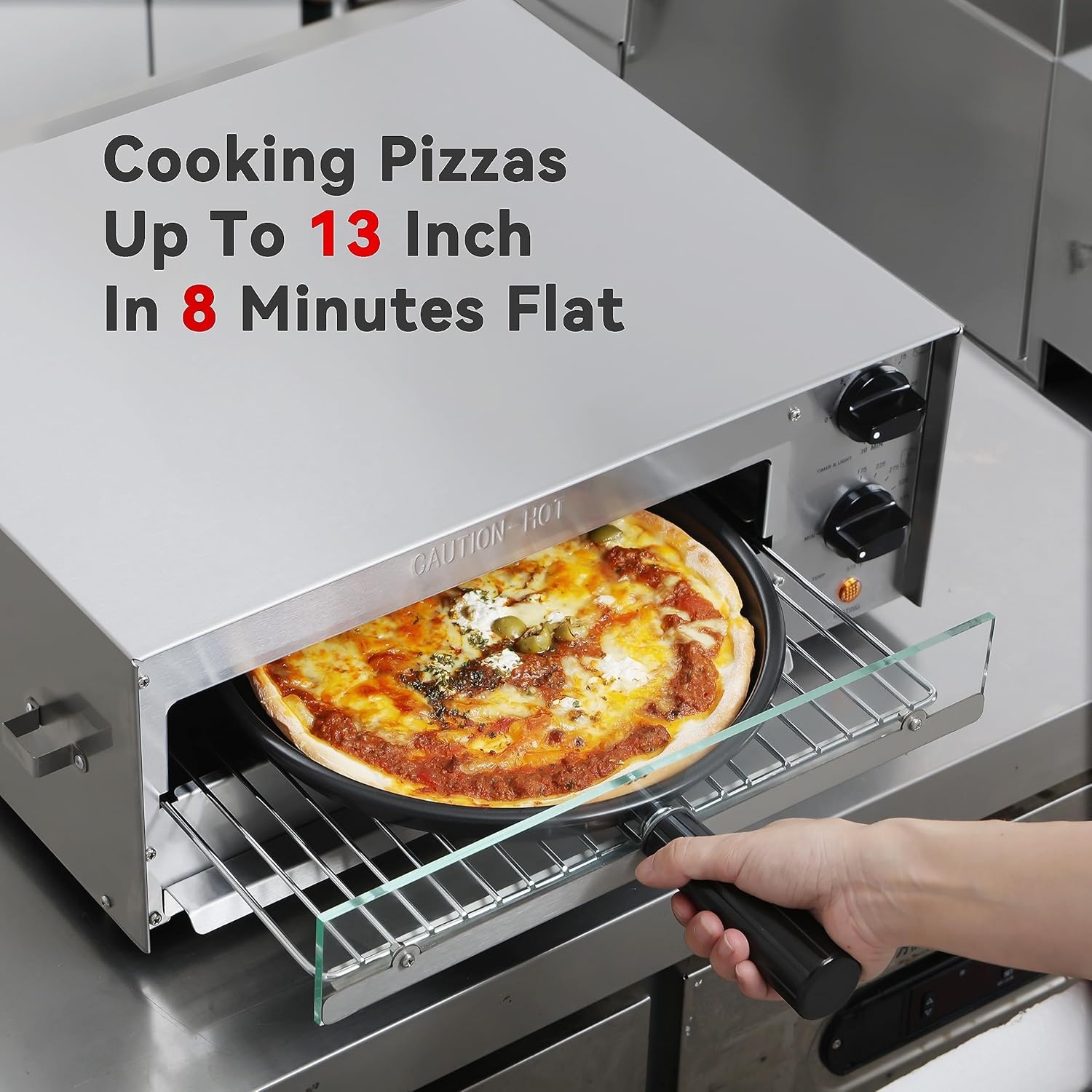CROSSON Elektrische Pizzaoven voor Binnen - 1450W - Zilver