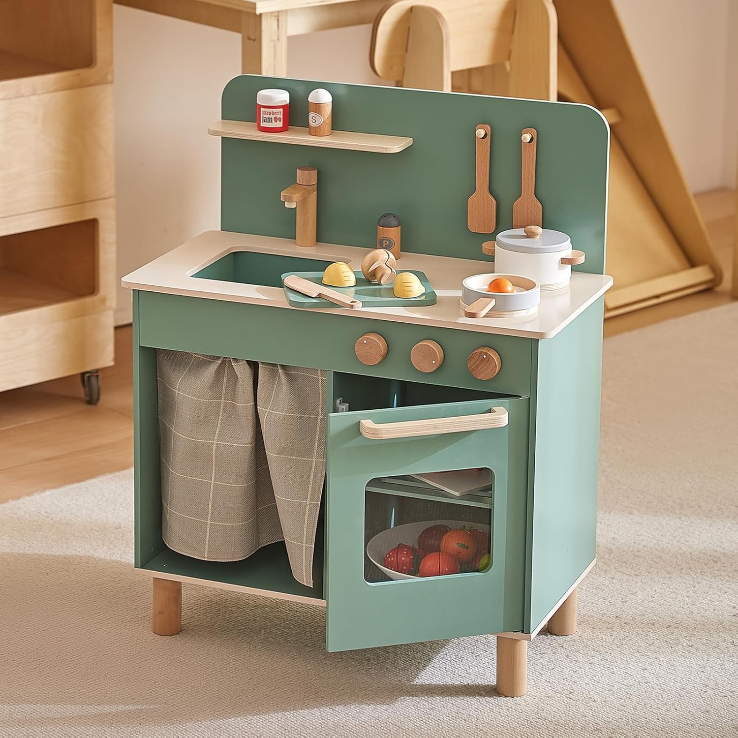 Giant Bean Kinderkeuken van Hout met Wasbak, Oven en Accessoires - Groen