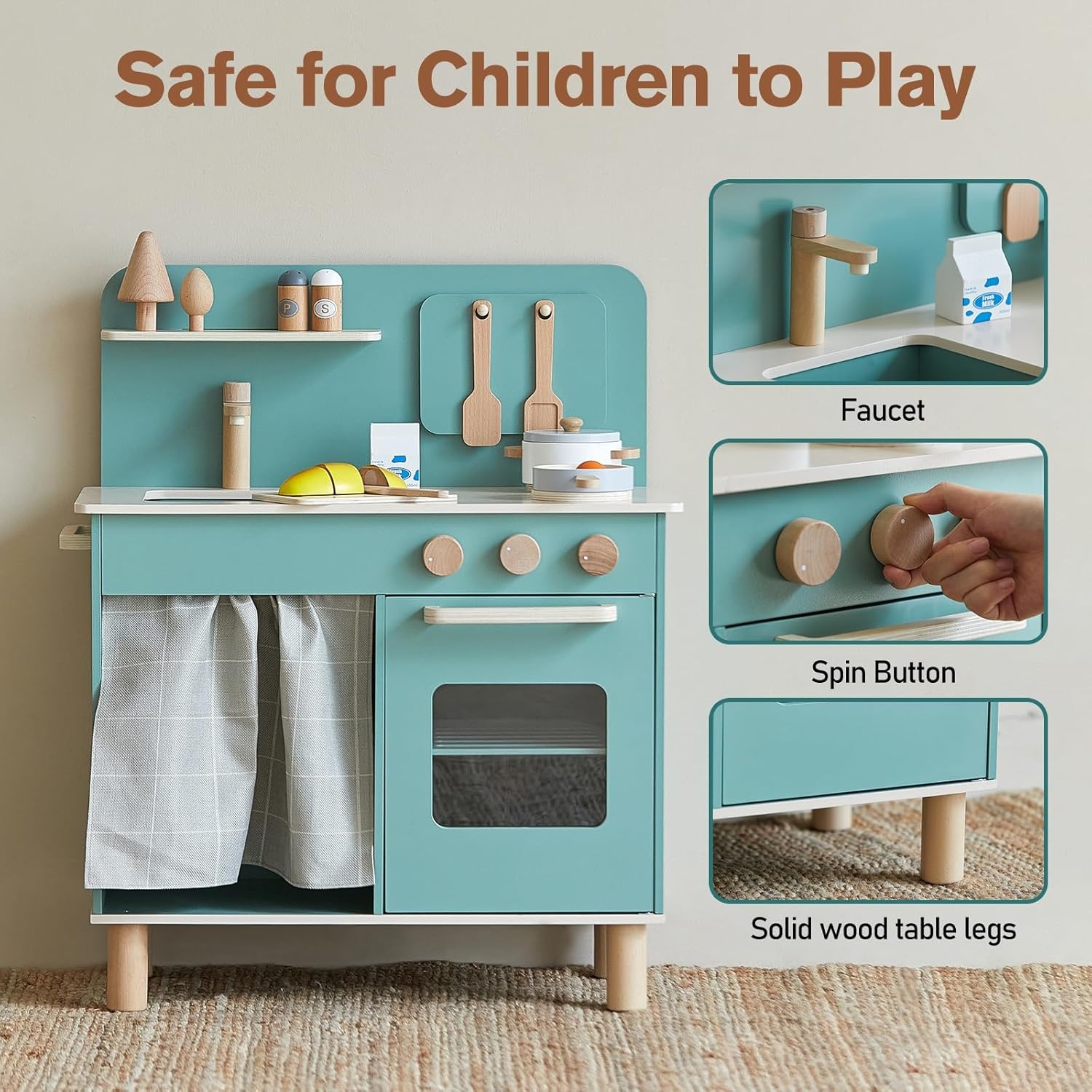 Giant Bean Kinderkeuken van Hout met Wasbak, Oven en Accessoires - Groen