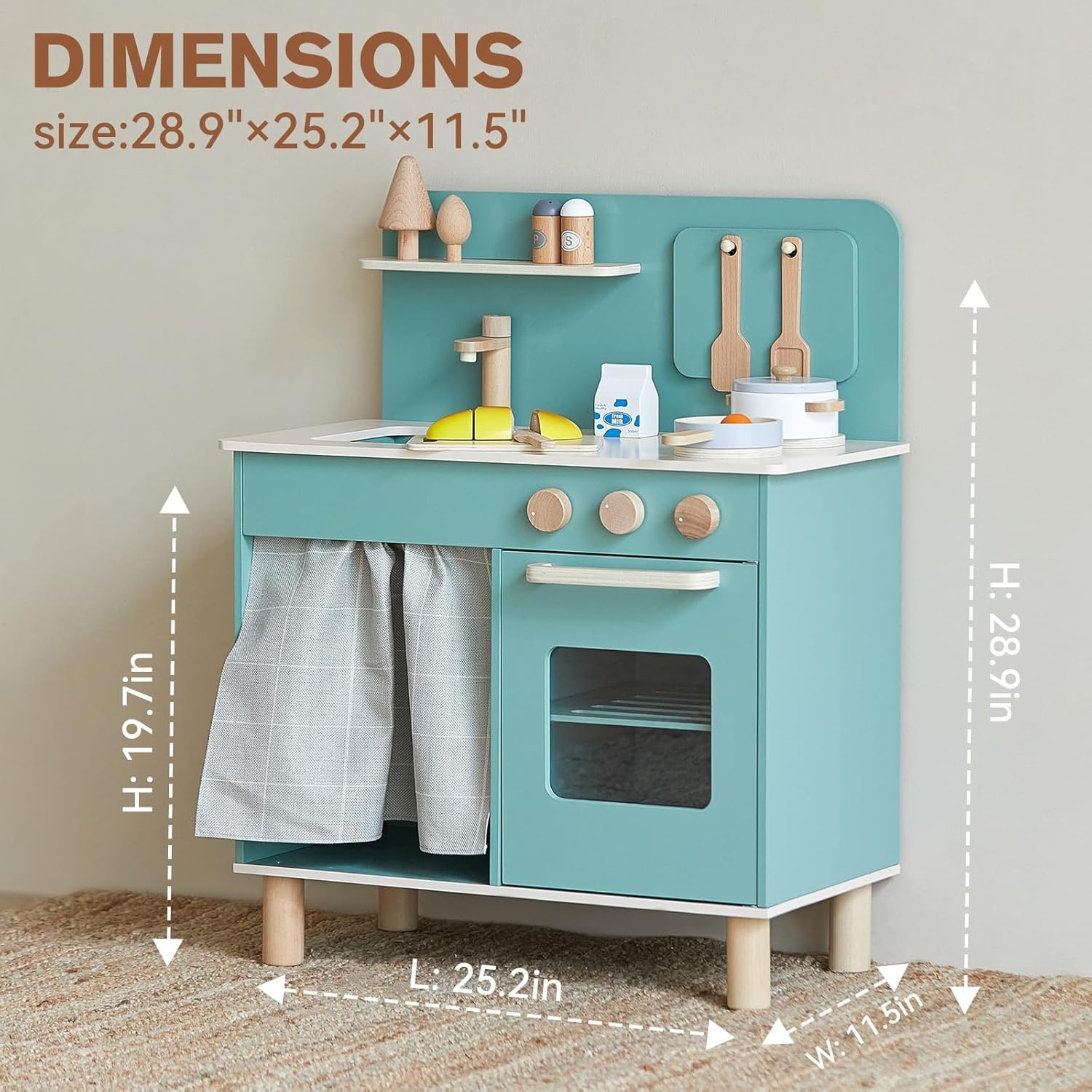 Giant Bean Kinderkeuken van Hout met Wasbak, Oven en Accessoires - Groen