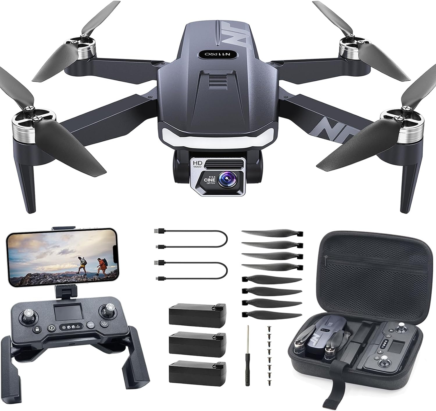 N11 PRO 4K Drone: 90 min Vliegtijd, GPS, 3 Batterijen - 34% Korting