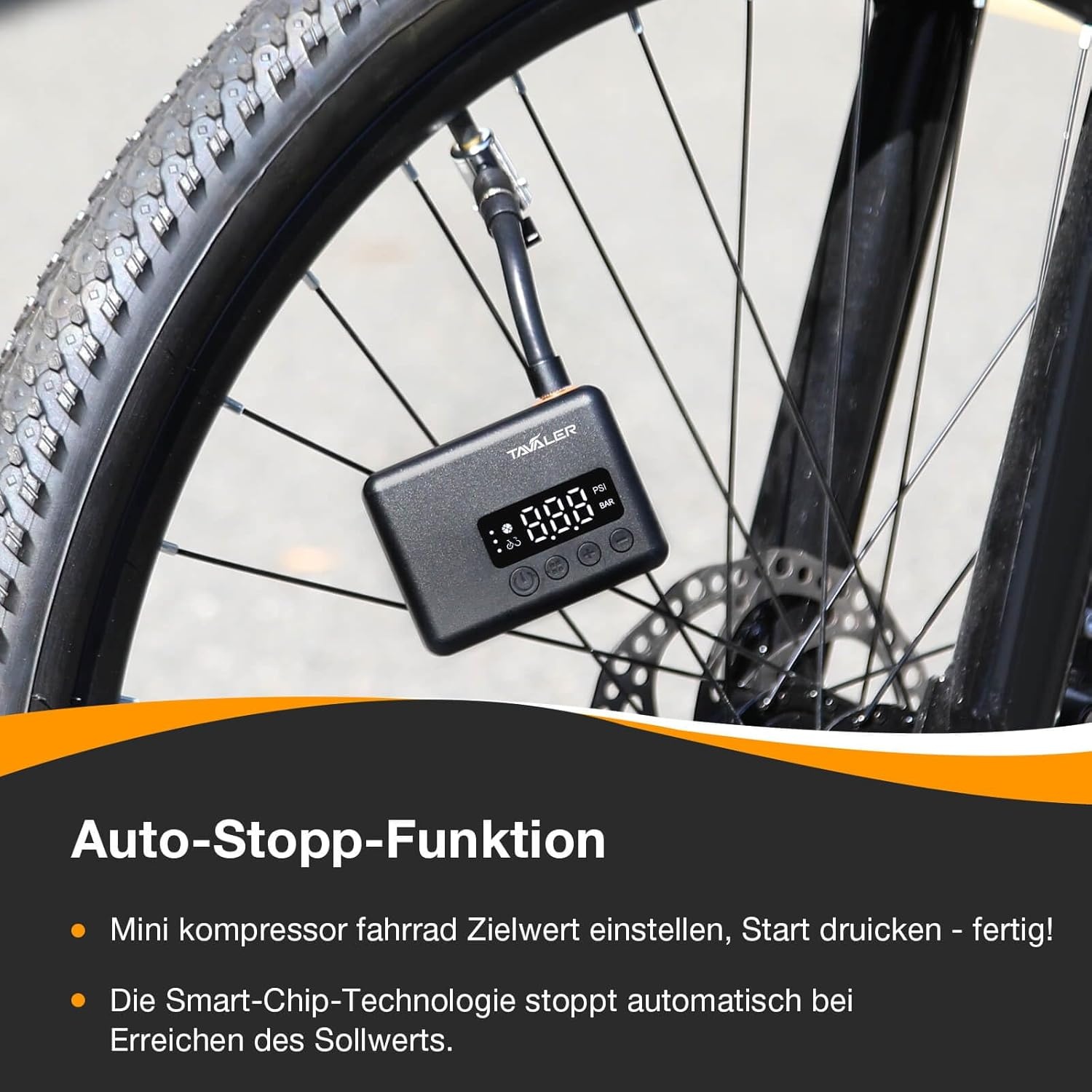 Tavaler Mini-fietspomp, elektrisch, elektrische fietspomp, accu met manometer, 130 psi mini-compressor voor racefiets, e-bike, mountainbike, stadsfiets