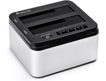 Salcar USB 3.0 Offline Klon docking station met 2 sleuven, geoptimaliseerd voor HDD/SSD harde schijf, 2,5 en 3,5 inch (SATA III, inclusief USB 3.0 kabel en 12V 3A voeding, ondersteunt 2 x 8 TB (zilver)