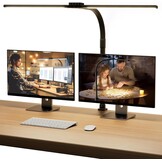 SIBRILLE Bureaulamp, led, dubbele kop, bureaulamp, dimbaar, klembaar, bureaulamp voor kantoor, oogbescherming, monitorlamp, daglichtlamp, pc-lamp, tafellamp met zwanenhals, zwart