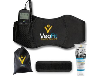 VEOFIT Buikriem, elektrostimulatie en krachttraining, EMS, elektrostimulator, spier, buikspier, heren en dames, 10 programma's, 99 intensiteiten, draadloos, met gel, maximale maat 140 cm