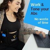VEOFIT Buikriem, elektrostimulatie en krachttraining, EMS, elektrostimulator, spier, buikspier, heren en dames, 10 programma's, 99 intensiteiten, draadloos, met gel, maximale maat 140 cm