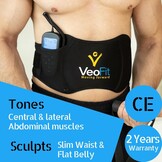 VEOFIT Buikriem, elektrostimulatie en krachttraining, EMS, elektrostimulator, spier, buikspier, heren en dames, 10 programma's, 99 intensiteiten, draadloos, met gel, maximale maat 140 cm
