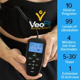 VEOFIT Buikriem, elektrostimulatie en krachttraining, EMS, elektrostimulator, spier, buikspier, heren en dames, 10 programma's, 99 intensiteiten, draadloos, met gel, maximale maat 140 cm