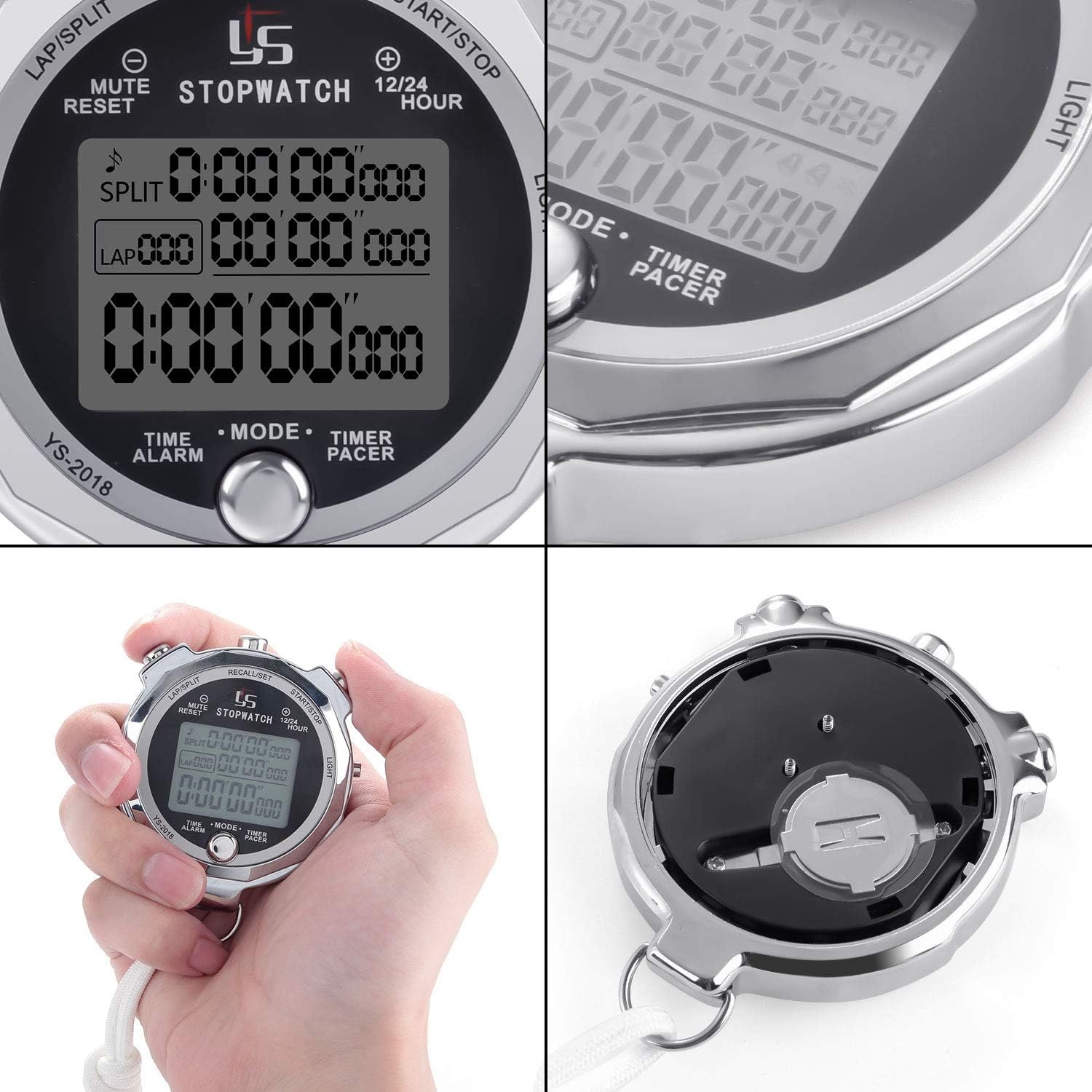 LAOPAO Stopwatch met 100 Geheugens, 1/1000 Sec. Nauwkeurigheid, Waterdicht en Mute Functie
