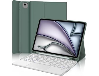 JADEMALL Toetsenbord met trackpad voor iPad Air 6th 11 inch 2024 M2, Italiaans QWERTY afneembaar bluetooth-toetsenbord met touchpad voor iPad Air 11 2024, donkergroen