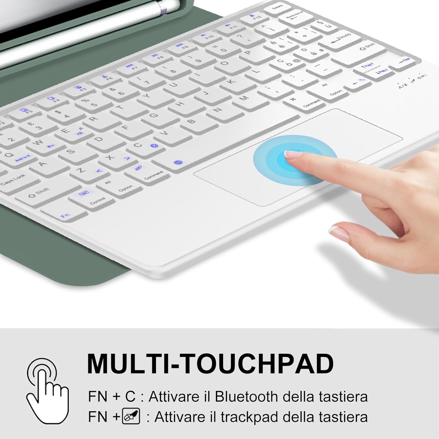 JADEMALL Toetsenbord met trackpad voor iPad Air 6th 11 inch 2024 M2, Italiaans QWERTY afneembaar bluetooth-toetsenbord met touchpad voor iPad Air 11 2024, donkergroen