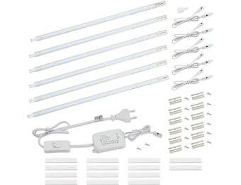 da LIGHT Led-onderbouwlamp, 8,5 W, 760 lm, 4000 K, neutraal wit, lichtstrip, keukenlamp, vitrine- en kastverlichting met 6 x 26 cm strepen, voor keuken, kast, uitbreidbaar door insteeksysteem