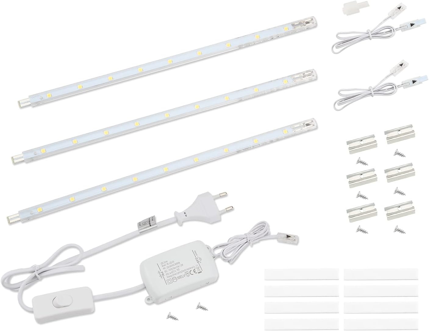 da LIGHT Led-onderbouwlamp, 8,5 W, 760 lm, 4000 K, neutraal wit, lichtstrip, keukenlamp, vitrine- en kastverlichting met 6 x 26 cm strepen, voor keuken, kast, uitbreidbaar door insteeksysteem