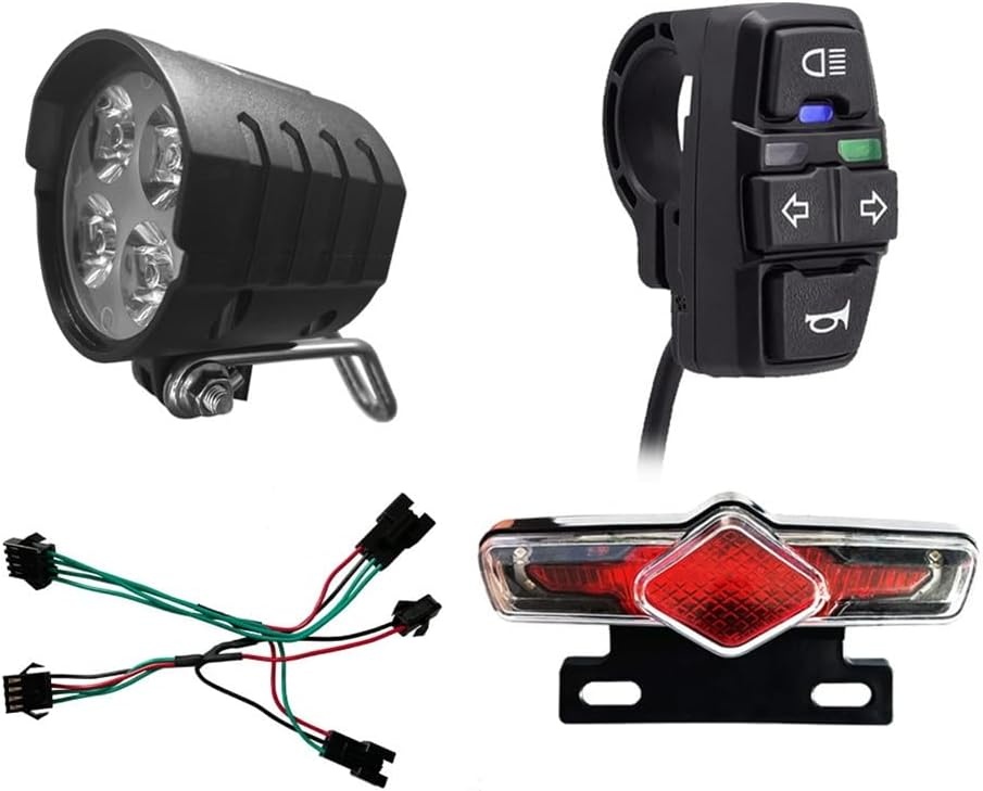 Set achterlichten en achterlichten voor elektrische fiets, 36 V, 48 V, 52 V, 60 V, met DK336 Light Horn Turning Switch E-Bike Light
