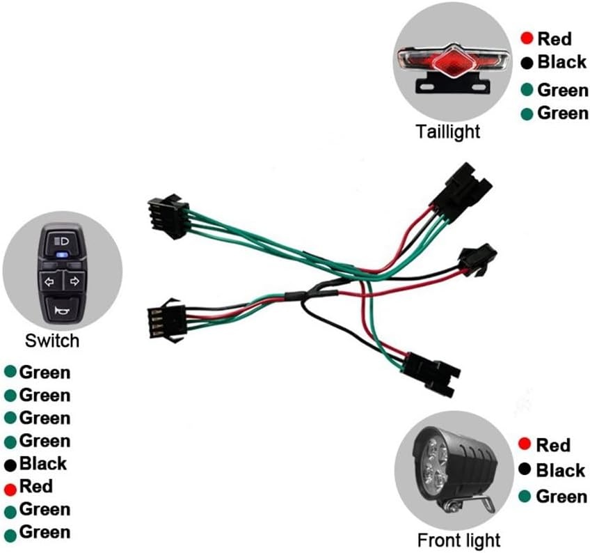 Set achterlichten en achterlichten voor elektrische fiets, 36 V, 48 V, 52 V, 60 V, met DK336 Light Horn Turning Switch E-Bike Light