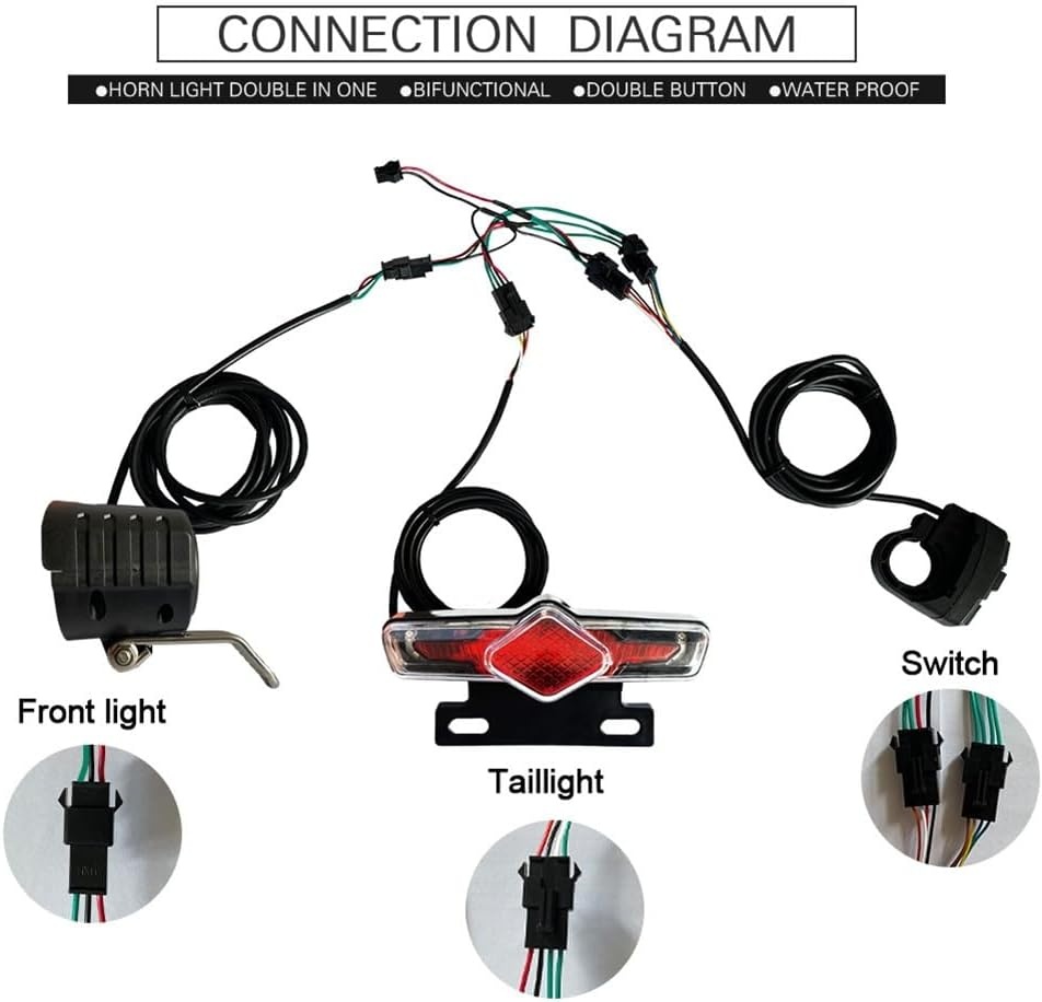 Set achterlichten en achterlichten voor elektrische fiets, 36 V, 48 V, 52 V, 60 V, met DK336 Light Horn Turning Switch E-Bike Light