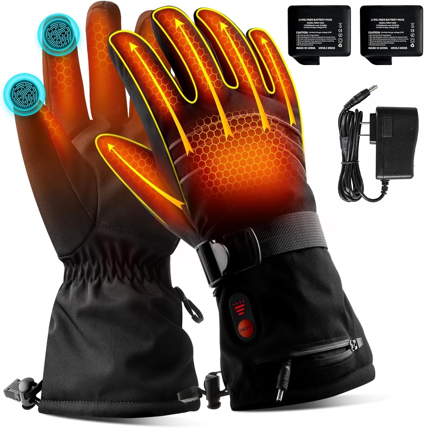 Verwarmde handschoenen voor mannen of vrouwen, 7,4 V, 3200 mAh, elektrische batterij, zelfverwarmende handschoenen voor wintersport