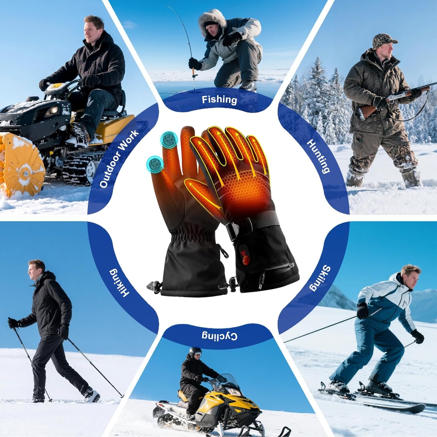 Verwarmde handschoenen voor mannen of vrouwen, 7,4 V, 3200 mAh, elektrische batterij, zelfverwarmende handschoenen voor wintersport