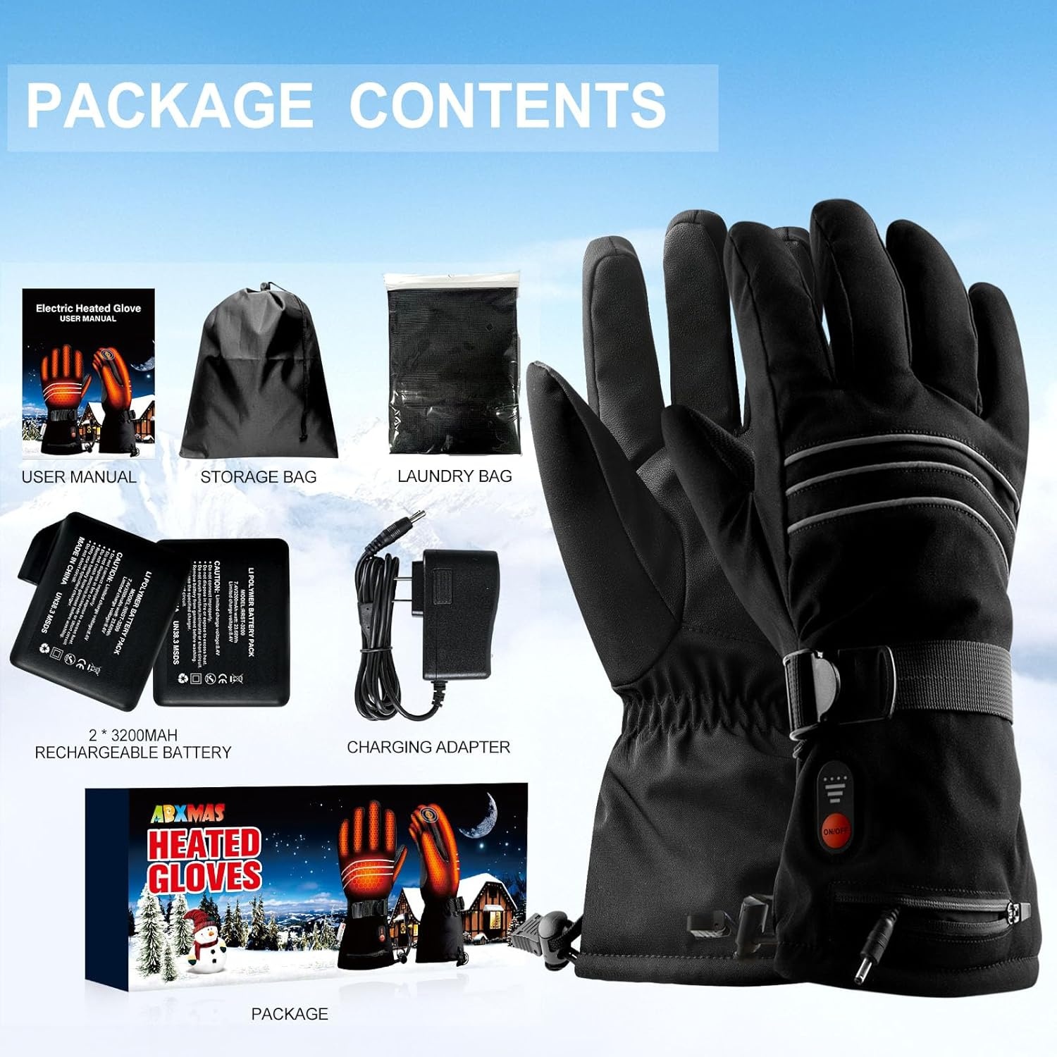 Verwarmde handschoenen voor mannen of vrouwen, 7,4 V, 3200 mAh, elektrische batterij, zelfverwarmende handschoenen voor wintersport
