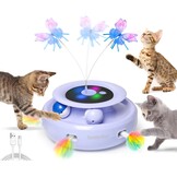 GoldenSun 3-in-1 Interactief Kattenspeelgoed, Elektrisch Automatisch Speelgoed voor Katten, Whack-A-Mole, Fluttering Butterfly, Inclusief Bal, USB-oplaadbaar, Kattenteaser met 6 Opzetstukken