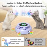 GoldenSun 3-in-1 Interactief Kattenspeelgoed, Elektrisch Automatisch Speelgoed voor Katten, Whack-A-Mole, Fluttering Butterfly, Inclusief Bal, USB-oplaadbaar, Kattenteaser met 6 Opzetstukken