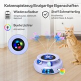 GoldenSun 3-in-1 Interactief Kattenspeelgoed, Elektrisch Automatisch Speelgoed voor Katten, Whack-A-Mole, Fluttering Butterfly, Inclusief Bal, USB-oplaadbaar, Kattenteaser met 6 Opzetstukken