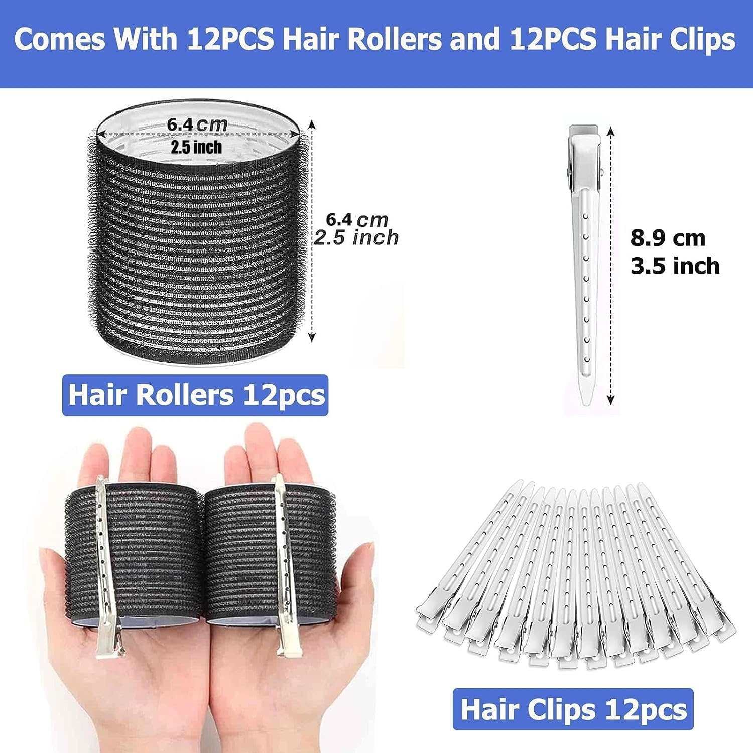 Hittevrije Krulspelden Set: 12x 64mm Rollers + Clips | 71% Korting