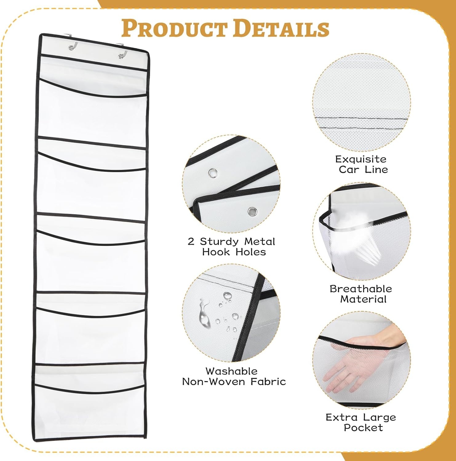 Hangrek, 2 stuks hangorganizer met 10 stuks klittenbandsluiting, 4 stuks kleefhaken en 4 stuks S-haken, deurorganizer voor slaapkamer, badkamer en kantoor