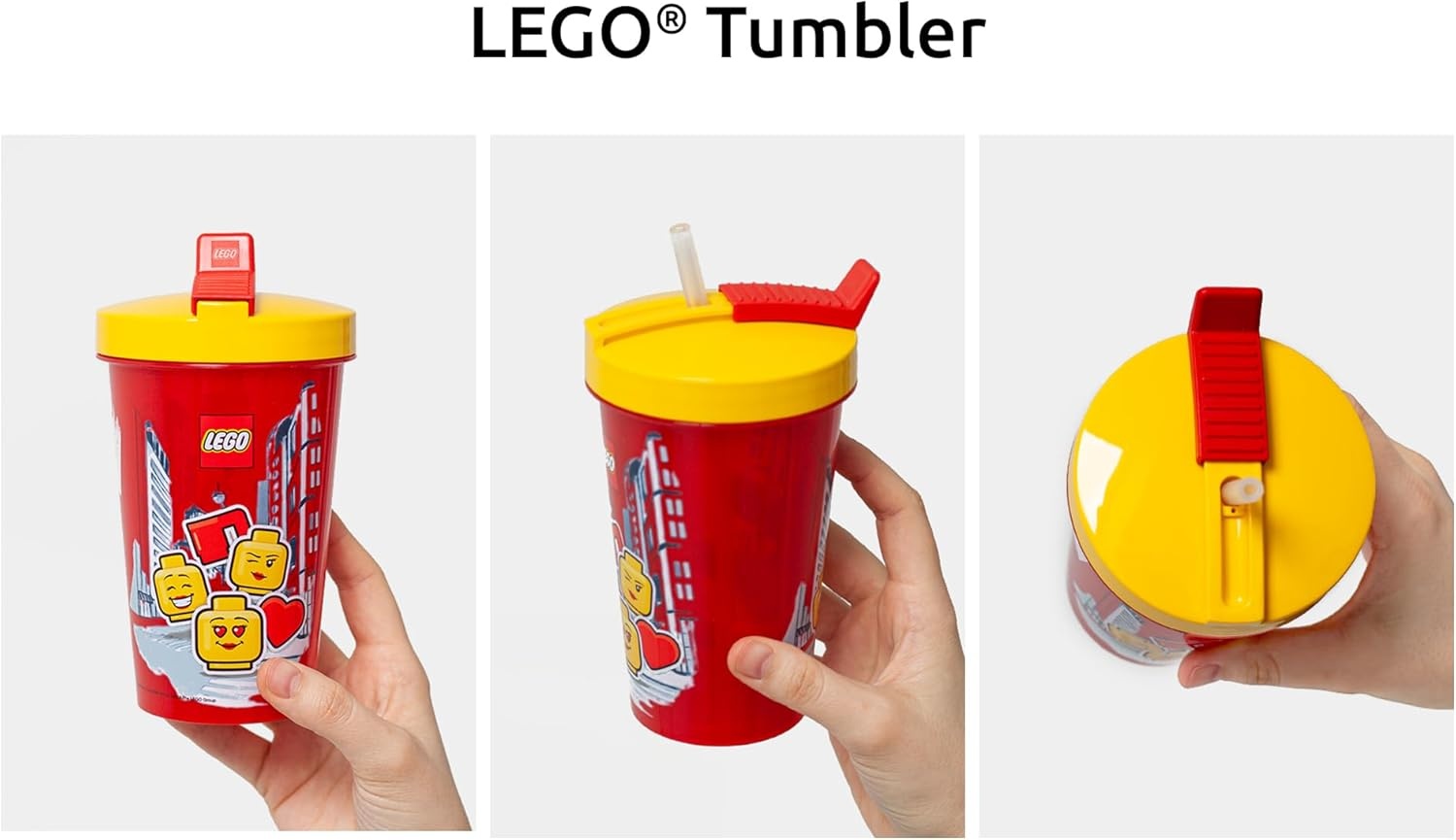 Room Copenhagen LEGO Beker met rietje, leuke en functionele hydratatie voor kinderen, herbruikbaar, geïsoleerde beker met rietje, deksel en Lego Ninjago-afbeeldingen, transparant/azuur