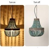 Newrays Retro Loft Vintage Rustieke Ronde Houten Kralen Hanglamp E27 Led Hanglamp Decorverlichting Modern voor Woonkamer Hotel Keuken (Klein Blauw)