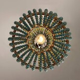 Newrays Retro Loft Vintage Rustieke Ronde Houten Kralen Hanglamp E27 Led Hanglamp Decorverlichting Modern voor Woonkamer Hotel Keuken (Klein Blauw)