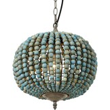Newrays Retro Loft Vintage Rustieke Ronde Houten Kralen Hanglamp E27 Led Hanglamp Decorverlichting Modern voor Woonkamer Hotel Keuken (Klein Blauw)