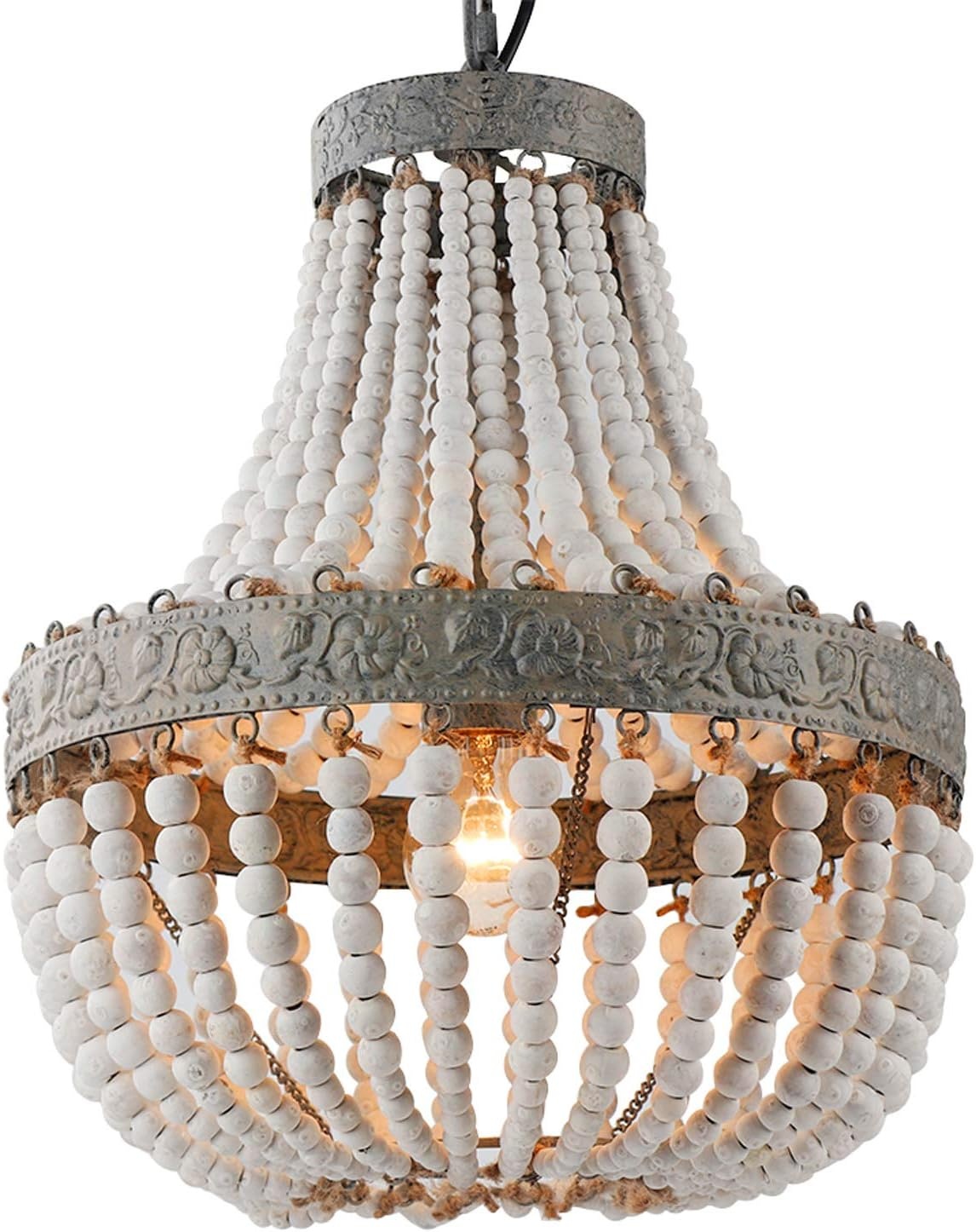 Newrays Retro Loft Vintage Rustieke Ronde Houten Kralen Hanglamp E27 Led Hanglamp Decorverlichting Modern voor Woonkamer Hotel Keuken (Klein Blauw)