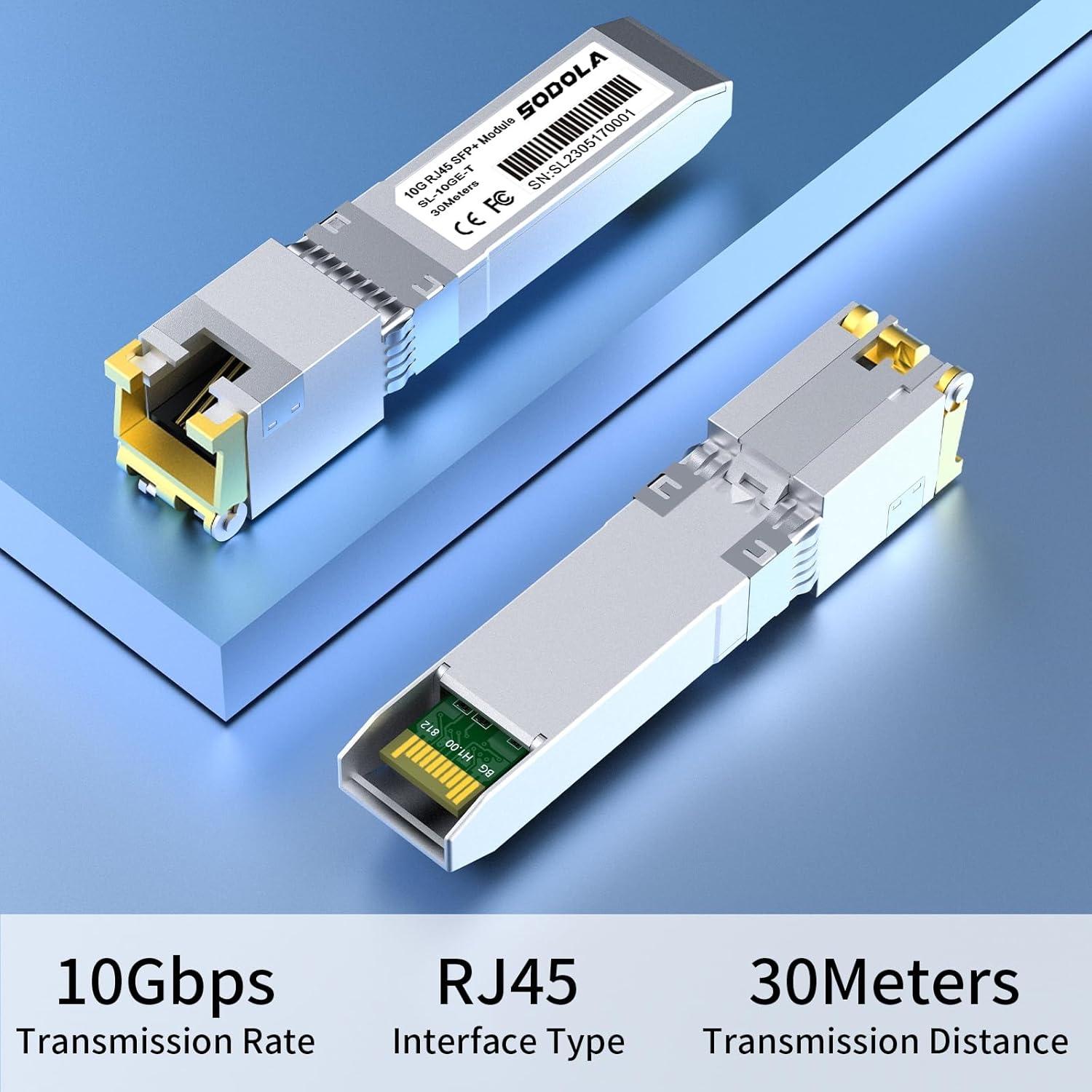 10GBase-T RJ45 SFP+ module, 10G SFP+ RJ-45 koperen transceiver voor SODOLA, SFP naar Ethernet, plug and play, hot pluggable, tot 30 m afstand koperen SFP-modules (1 stuks)