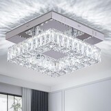 Kristallen kroonluchter LED plafondlamp mini moderne kristallen vierkante flush mount plafondlamp LED voor hal keuken foyer eetkamer, dia 9,8 inch, 18 W 6000 K