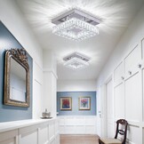 Kristallen kroonluchter LED plafondlamp mini moderne kristallen vierkante flush mount plafondlamp LED voor hal keuken foyer eetkamer, dia 9,8 inch, 18 W 6000 K