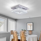 Kristallen kroonluchter LED plafondlamp mini moderne kristallen vierkante flush mount plafondlamp LED voor hal keuken foyer eetkamer, dia 9,8 inch, 18 W 6000 K