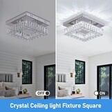 Kristallen kroonluchter LED plafondlamp mini moderne kristallen vierkante flush mount plafondlamp LED voor hal keuken foyer eetkamer, dia 9,8 inch, 18 W 6000 K