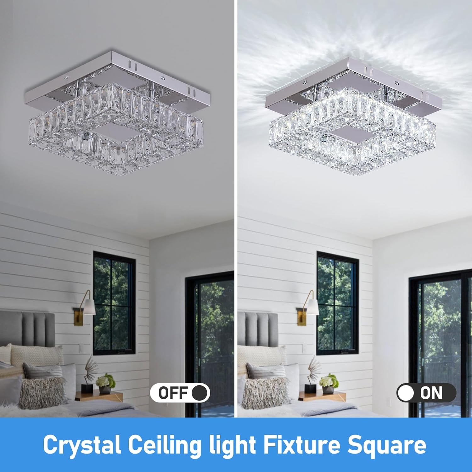 Kristallen kroonluchter LED plafondlamp mini moderne kristallen vierkante flush mount plafondlamp LED voor hal keuken foyer eetkamer, dia 9,8 inch, 18 W 6000 K