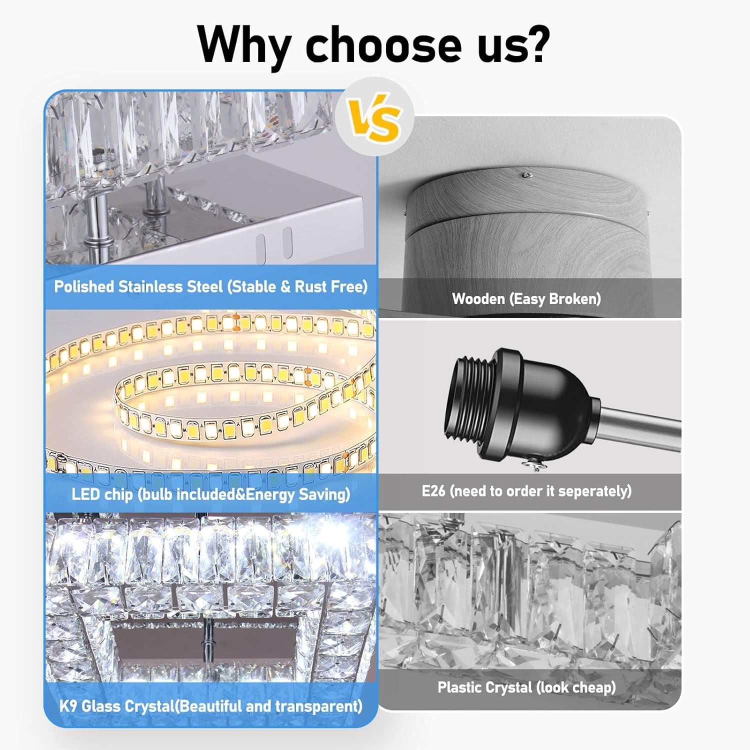 Kristallen kroonluchter LED plafondlamp mini moderne kristallen vierkante flush mount plafondlamp LED voor hal keuken foyer eetkamer, dia 9,8 inch, 18 W 6000 K