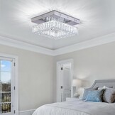 Kristallen kroonluchter LED plafondlamp mini moderne kristallen vierkante flush mount plafondlamp LED voor hal keuken foyer eetkamer, dia 9,8 inch, 18 W 6000 K