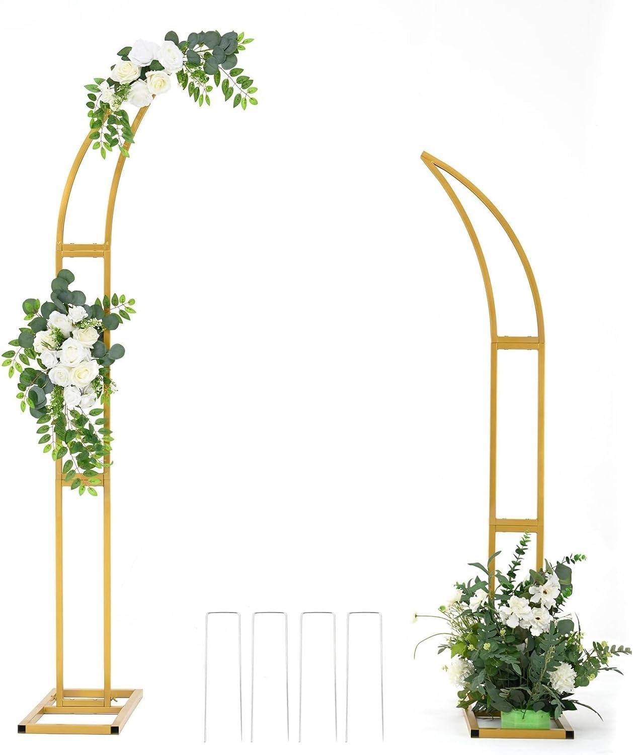 2 stuks gebogen bruiloftsboog, achtergrondstandaard, ballonnenboog voor ceremonie, verjaardag, feest, bruid, babyshower, metalen halve maan, bruiloftsboog, achtergrondboog, achtergrond met