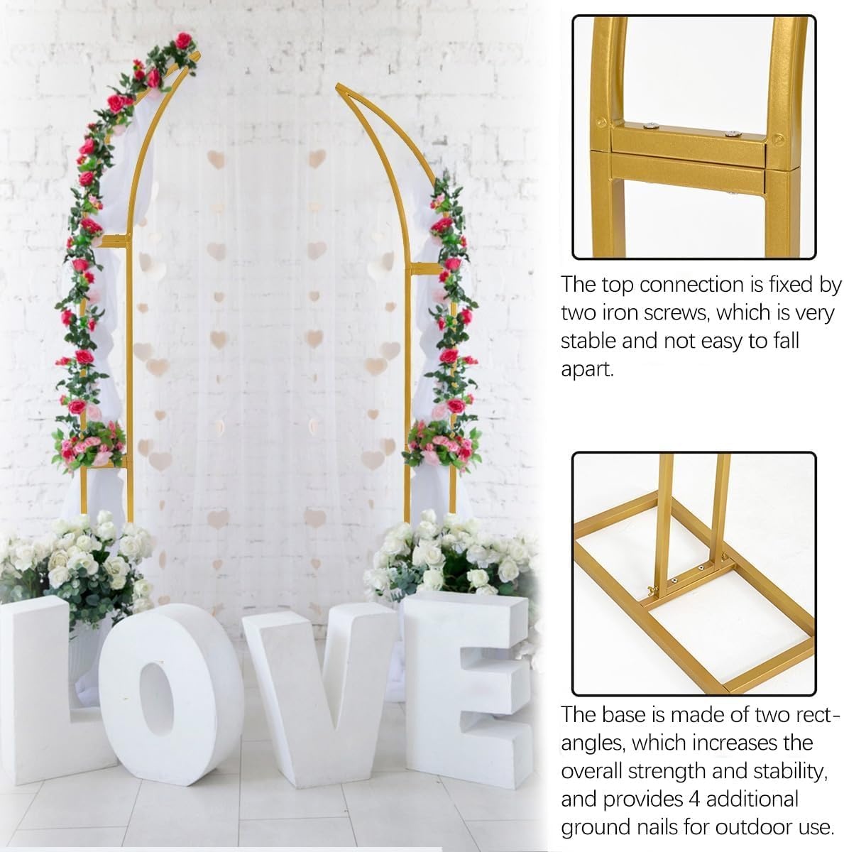 2 stuks gebogen bruiloftsboog, achtergrondstandaard, ballonnenboog voor ceremonie, verjaardag, feest, bruid, babyshower, metalen halve maan, bruiloftsboog, achtergrondboog, achtergrond met