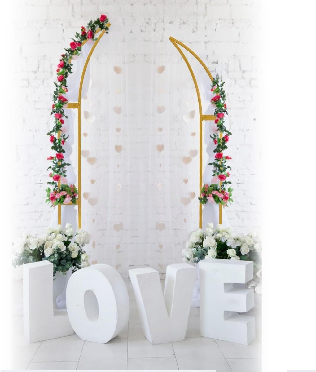 2 stuks gebogen bruiloftsboog, achtergrondstandaard, ballonnenboog voor ceremonie, verjaardag, feest, bruid, babyshower, metalen halve maan, bruiloftsboog, achtergrondboog, achtergrond met