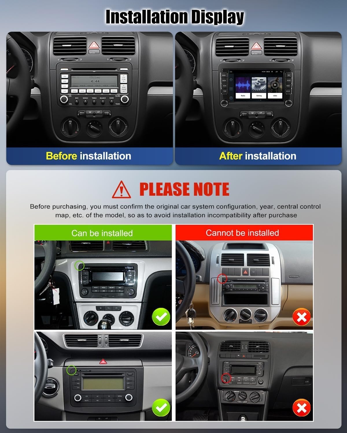 CAMECHO Android Radio met Navigatie voor VW Golf 6 Golf 5 T5 Skoda Seat Polo Caddy,7 Inch Scherm autoradio 2 DIN met Bluetooth FM RDS WIFI Mirror Link+Canbus